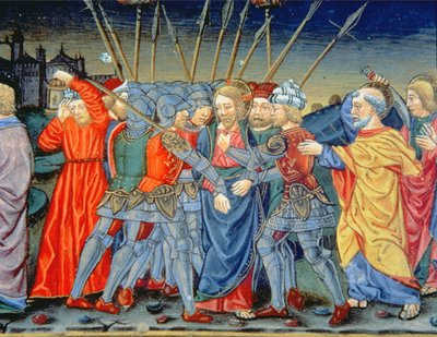 Simon Pierre défend le Christ et blesse un soldat avec une épée - Italian School