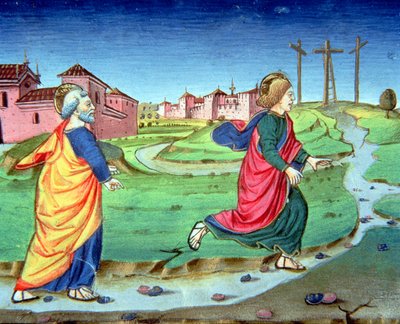 Fol.129vb Marie Madeleine annonce la résurrection à Simon Pierre - Italian School