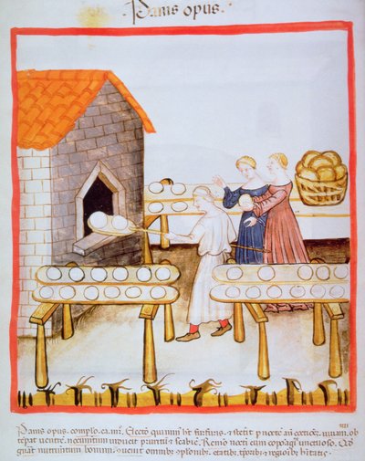 Cuisson du pain brun, illustration du Tacuinum Sanitatis - Italian School