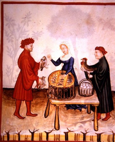 Fol.67r La vente de jeunes colombes, illustration du 