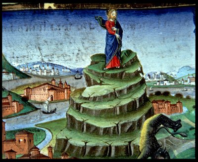 Fol.84r Le Diable tente Christ pour la deuxième fois sur la montagne - Italian School