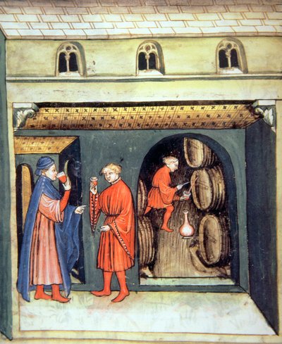 Vin de fruits vieilli, illustration du Tacuinum Sanitatis Codex Vindobonensis - Italian School