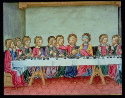 Fol.99v Pendant la Dernière Cène, le Christ annonce qu