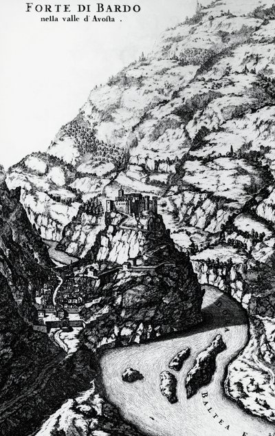 Fort Bard, gravure du Theatrum Sabaudiae - Italian School