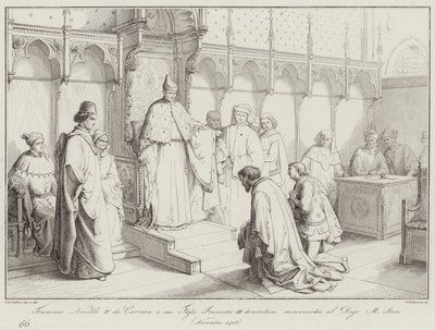 Francesco Novello II da Carrara et son fils Francesco III demandent miséricorde au Doge Michele Steno - Italian School