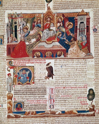 Page de frontispice du manuscrit du « Décret de Gratien » (Concordia discordantium canonum ou Decretum Gratiani) datant de 1140 et régulant les lois et canons de l