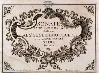 Frontispice de la partition musicale pour Sonates par Giuseppe Tartini - Italian School