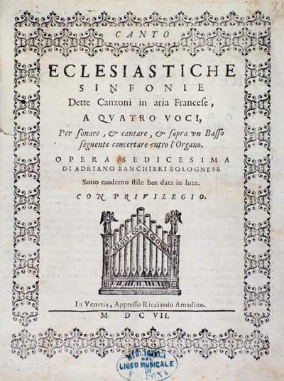 Frontispice de la partition musicale du Concerto 5 dans « Canzoni alla francese » d