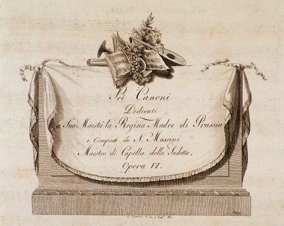 Frontispice de la partition musicale de Sei canoni par le compositeur italien Natale Mussini (1765-1837) dédié à la Reine de Prusse - Italian School