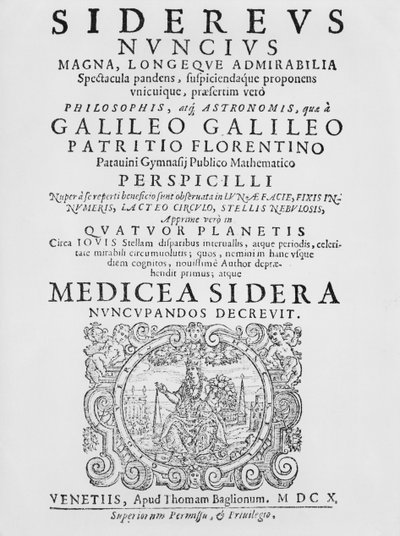 Frontispice de Sidereus Nuncius par Galileo Galilei, 1610 - Italian School