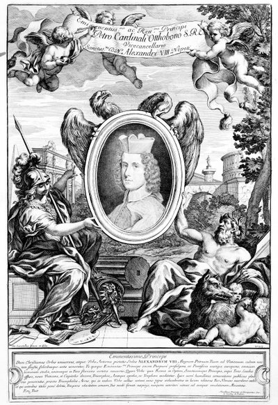 Frontispice de Veteres arcus Augustorum triumphis insignes avec un portrait du cardinal Pietro Ottoboni, gravé par Robert van Audenaerde, 1690 - Italian School