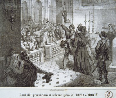 Garibaldi prononçant la célèbre phrase, Rome ou la mort - Italian School