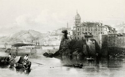 Mur de la marina de Gênes avec la Villa Doria Pamphili en arrière-plan, gravure, vers 1850, Italie - Italian School