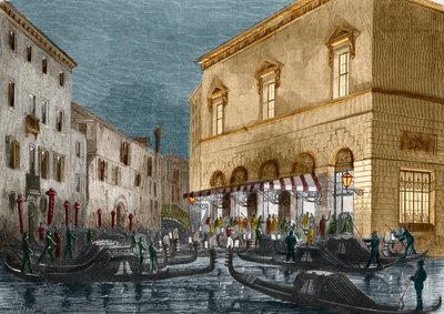 Gondoliers attendant des spectateurs devant le Teatro La Fenice, Venise, Italie, tiré de Le Monde Illustré n°564, 1868 - Italian School