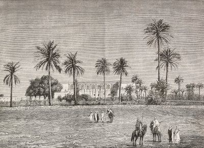 Palais du gouverneur, où résidait le général Gordon, Khartoum, Soudan, gravure de Cairoli de L