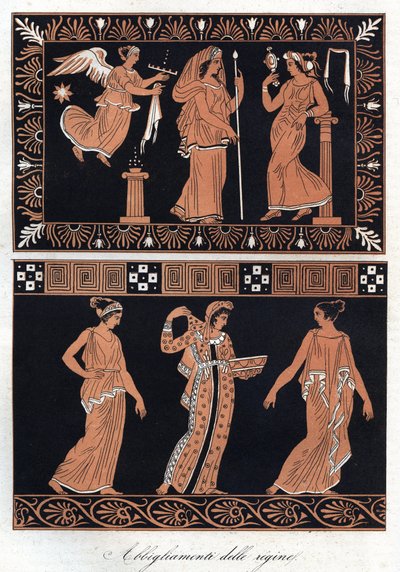 Robes des reines grecques - gravure de « Usi e Costumi di Tutti i Popoli dell