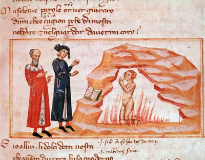 Guido Guinizzelli et les âmes des luxurieux (chant 23 du Purgatoire, dans la Divine Comédie) - miniature - Italian School