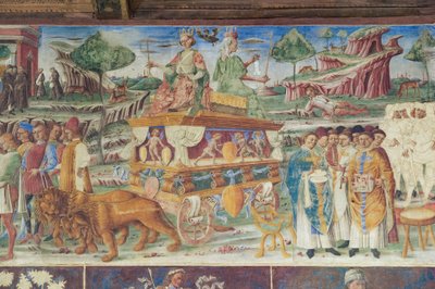 Salle des Mois, Mur Nord: "Juillet" avec le triomphe de Jupiter et Cybèle, vers 1468-70 - Italian School
