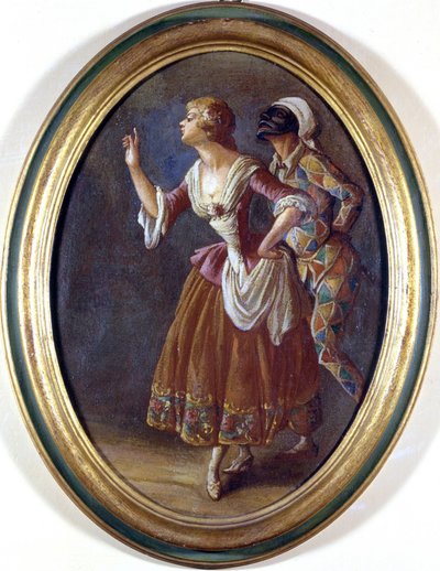 Arlequin et Colombine. Peinture anonyme du début du 19ème siècle. Musée Burcardo, Rome - Italian School