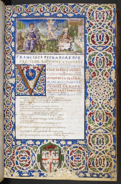 Miniature de Pétrarque et Laura, avec l