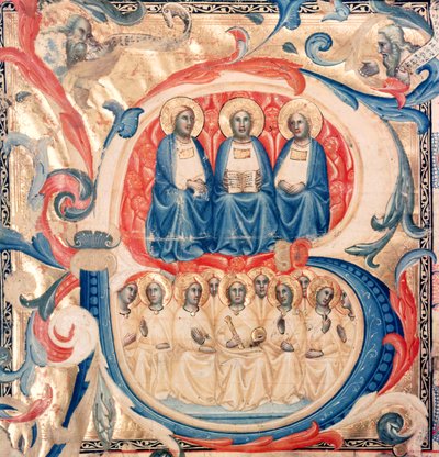 Initiale historiée B représentant la Trinité et le Christ entouré d