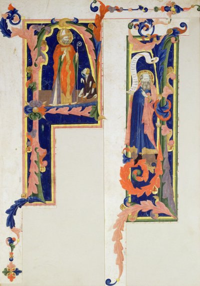 Initiale historiée F représentant un évêque saint bénissant un jeune infirme et I représentant un prophète, École florentine - Italian School