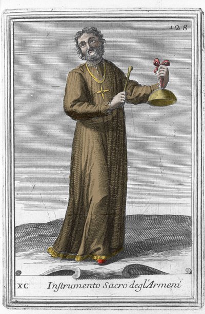 Instrument sacré arménien : instrument de musique similaire à une cloche. Gravure de « Gabinetto Armonico pieno d