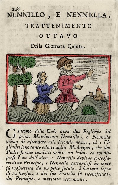 Illustration du conte de Giambattista Basile (1575-1632) « Poucet et Poucet (Nennillo e Nennella) » du livre « Pentamerone », jour V, conte 8. Éditions de Naples 1754 - Italian School