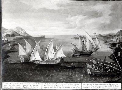 Incident au large de Patras entre le capitaine vénitien Ivanovich da Dabrota et le pirate turc Barberousse, 17 avril 1751 - Italian School