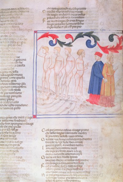 Inferno XXIX f.21r Geri del Bello dans le cercle des falsificateurs, de La Divine Comédie par Dante Alighieri - Italian School