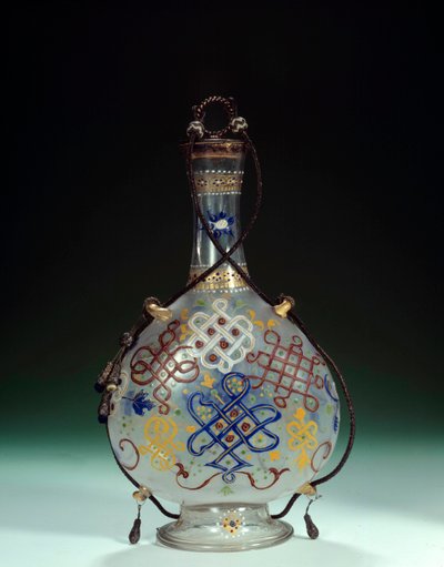 Art italien : bouteille en verre avec décorations polychromes. Fabriquée en Italie. 16ème siècle. - Italian School