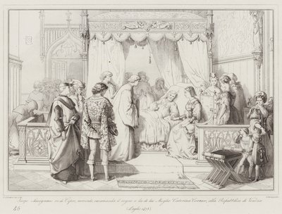Jacopo Lusignano roi de Chypre, mourant, recommande le royaume et sa femme Caterina Cornaro - Italian School