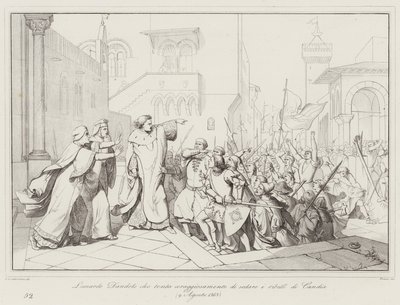 Leonardo Dandolo tente courageusement de calmer les rebelles de Candie - Italian School