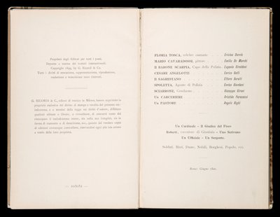 Libretto de Tosca, Édition Ricordi, Italie - Italian School