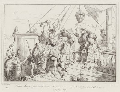 Lodovico Flangini, mortellement blessé sur son propre navire, commande la bataille contre la flotte turque - Italian School