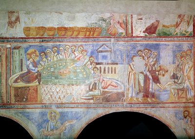 De gauche à droite : La Cène et le Christ lavant les pieds des disciples, de la nef centrale, École de Monte Cassino - Italian School
