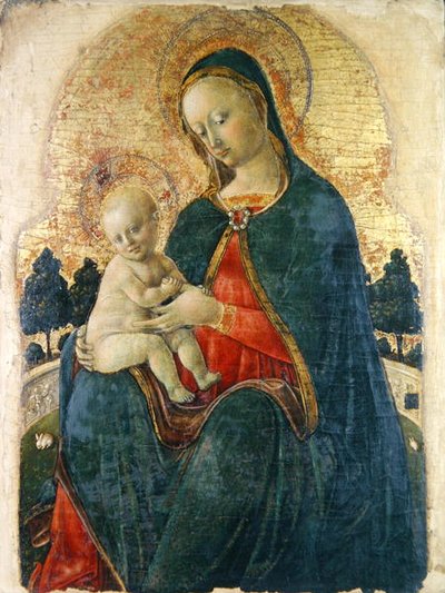 Madone et Enfant dans un Jardin, Peintre Vénitien - Italian School