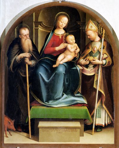 Madone et enfant avec saint Antoine abbé et saint Nicolas de Bari, 1520 - Italian School