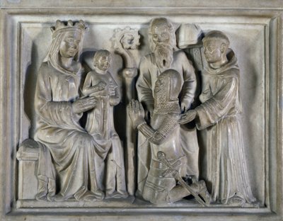 Madone et Enfant, avec un guerrier et des saints, relief créé par Les Maîtres de Campione. Italie - Italian School