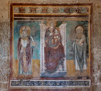 Madone en trône avec les saints Augustin et Sévère, Oratoire du Crucifix, dernier quart du XIIIe siècle - Italian School