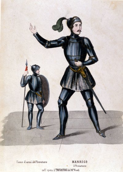 Costume de Manrico pour la première représentation du Trouvère de Giuseppe Verdi (1854) bibliothèque de la Scala de Milan - Italian School