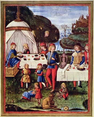 Maximilien Sforza enfant prenant un repas dans le jardin, illustration d