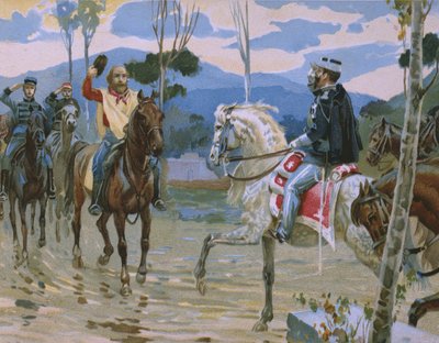 Rencontre entre Giuseppe Garibaldi et le roi Victor Emmanuel II (1820-78) le 26 octobre 1860 à Teano, illustration d