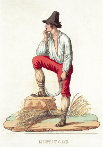 Mietitore (gravure en couleur) - Italian School