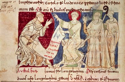 Miniature du Chronicon Vulturnense, codex enluminé composé par le moine Iohannes, vers 1130, Italie - Italian School