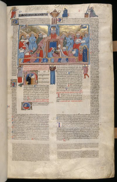 Ms. 183, f.1r: Christ au Temple, miniature du Decreta cum Apparatu Ioannis Andreae Laurentii - Italian School