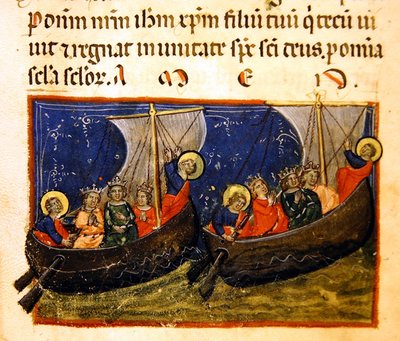 Ms. 406, miniature de Tra tatus hedificationis et constructionis ecclesiae Sancti Johannis Evangeliste, c.1330-40 - Italian School