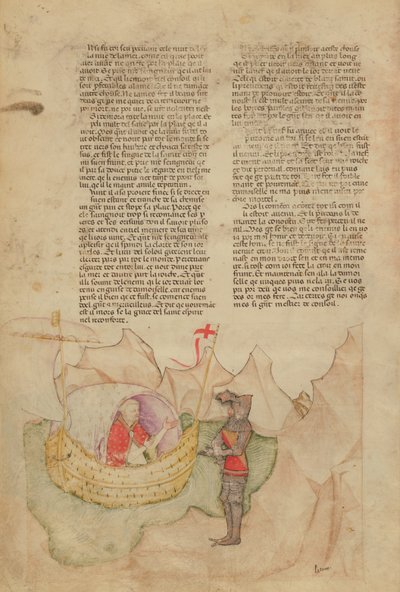 Ms Fr 343 fol.32v Le Navire Blanc vient sauver Percival, de la Queste del Saint Graal, c.1380-85 - Italian School