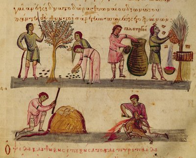Ms Grec 479 Travail dans les champs, illustration du Cynegetica par Oppian - Italian School