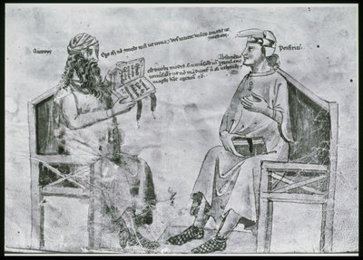 Ms Lat 6823 fol.2 Averroès (1126-98) en conversation avec Porphyre (c.232-c.305) - Italian School